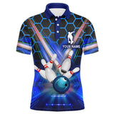 Maxcorners Bowling Blue Hexagon Pattern Customized Name And Team Name 3D Shirt