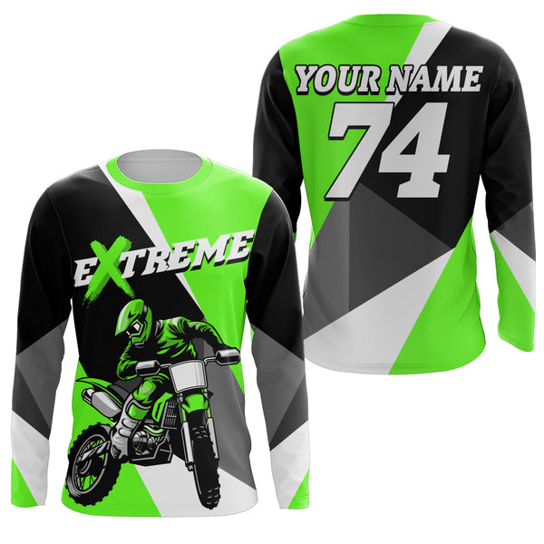 Maxcorners Kid Men Women Dirt Bike Jersey Green Upf30+ Custom Motocross Shirt Motorcycle Racing MT2809