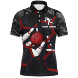 Maxcorners Red Camo Bowling Hexagon Pattern Customized Name And Team Name 3D Shirt