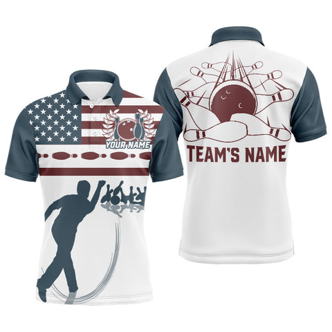 Maxcorners Bowling USA Flag Navy Customized Name And Team Name 3D Shirt