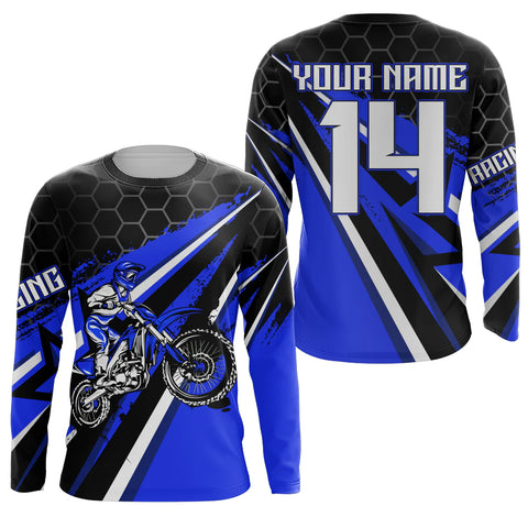 Custom Dirt Bike Jersey Blue UPF30+ Youth Motocross Shirt Boys Girls MX Jersey Men Women Motorcycle