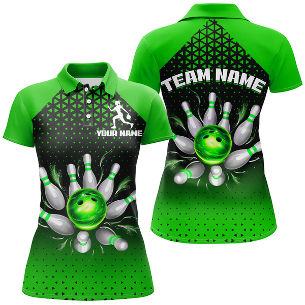 Maxcorners Custom Bowling Polo Shirts For Men And Women Green Bowling Team Jerseys Unisex