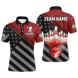 Maxcorners Red&Black Bowling American Flag Customized Name And Team Name 3D Shirt