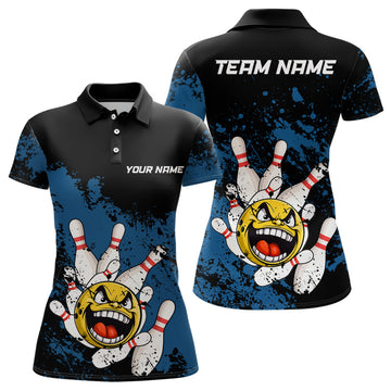 Maxcorners Custom Bowling Shirt For Women Funny Bowling Jersey Team League Bowling Polo Shirt | Blue
