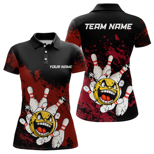 Maxcorners Custom Bowling Shirt For Women Funny Bowling Jersey Team League Bowling Polo Shirt | Red