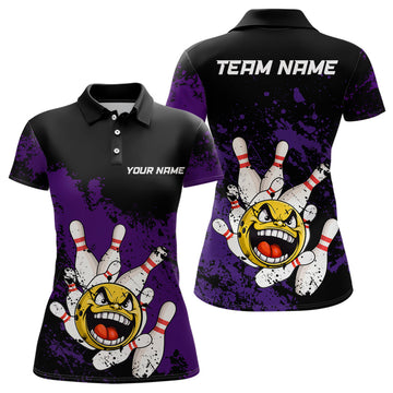 Maxcorners Custom Bowling Shirt For Women Funny Bowling Jersey Team League Bowling Polo Shirt | Purple