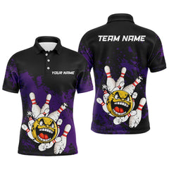 Maxcorners Custom Bowling Shirt Men Funny Bowling Jersey Team League Bowling Polo Shirt | Purple