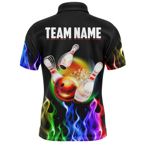 Maxcorners Rainbow Flame Bowling Customized Name And Team Name 3D Shirt