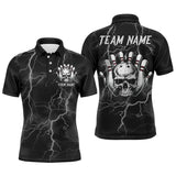 Maxcorners Skull Bowling League Shirt Men Bowling Jersey Team Lightning Thunder Bowling Polo Shirt
