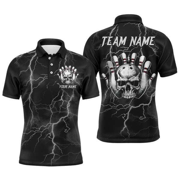 Maxcorners Skull Bowling League Shirt Men Bowling Jersey Team Lightning Thunder Bowling Polo Shirt