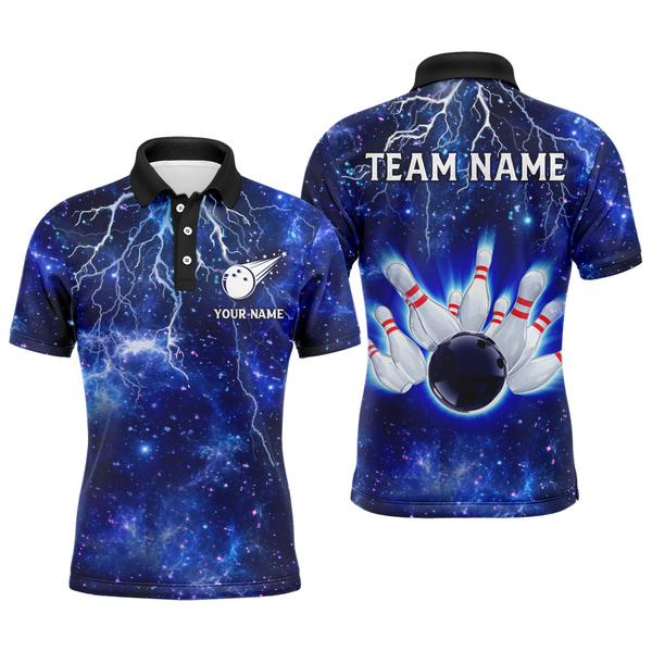 Maxcorners Custom Navy Bowling Polo Shirt For Men Lightning Thunder Bowling Jersey Team League