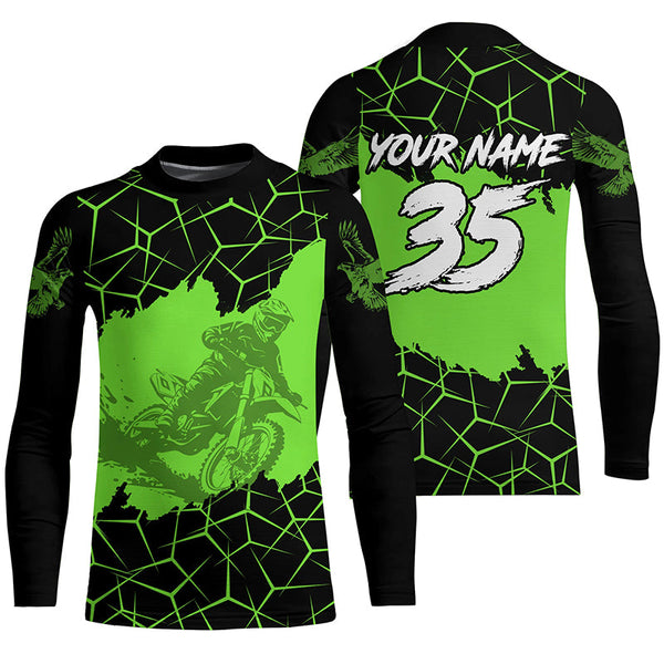 Maxcorners Motocross Jersey Custom Dirt Bike Green Motorcycle Shirt for Kid Men Women MT2709