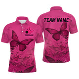 Maxcorners Pink Butterflies Bowling Shirts for Women Men Team Custom Bowling Polo and 1/4 Zip MT3107