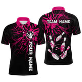 Maxcorners Custom Pink Bowling Shirts Funny Bowling Jersey for Men Women Team Polo&1/4 Zip