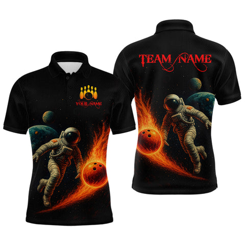 Maxcorners Astronaut Bowling Shirts for Women Men Team Custom Galaxy Bowling Polo and 1/4 Zip TU1410