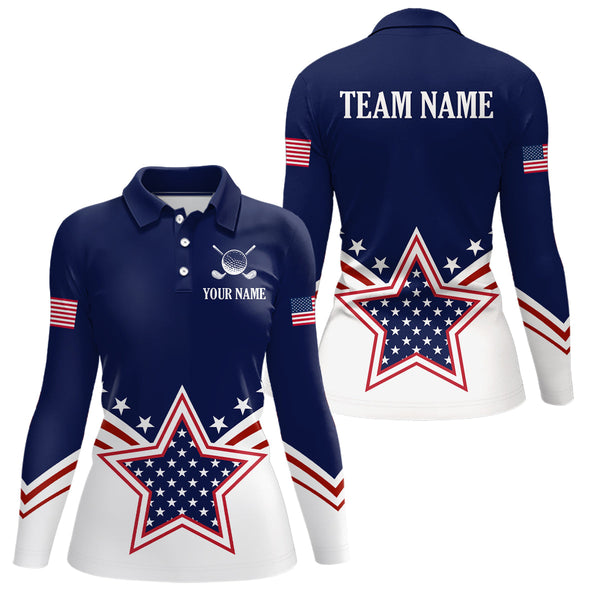 Maxcorners Custom Patriotic Golf Polo Shirt White and Blue Golf Shirts for Men Women TeamMT0306