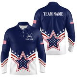 Maxcorners Custom Patriotic Golf Polo Shirt White and Blue Golf Shirts for Men Women TeamMT0306
