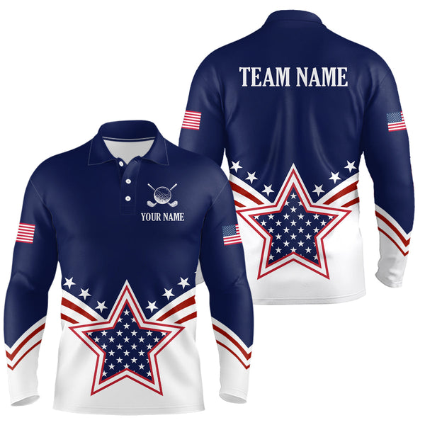 Maxcorners Custom Patriotic Golf Polo Shirt White and Blue Golf Shirts for Men Women TeamMT0306
