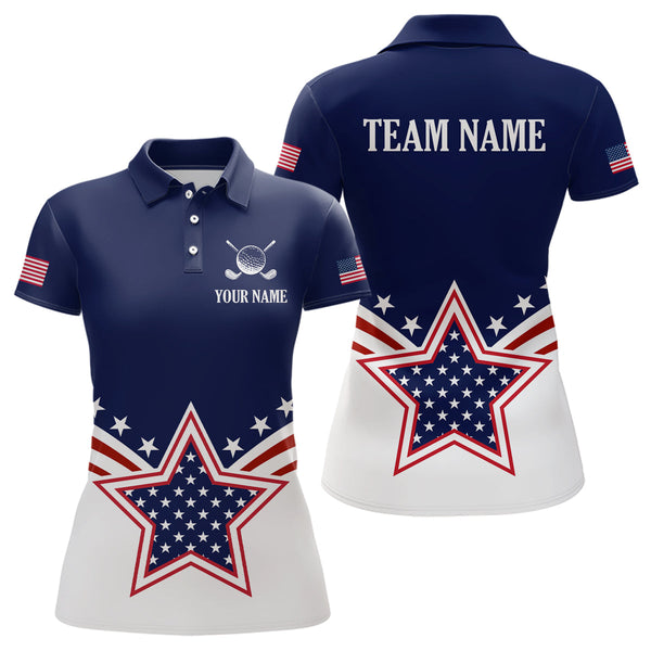 Maxcorners Custom Patriotic Golf Polo Shirt White and Blue Golf Shirts for Men Women TeamMT0306