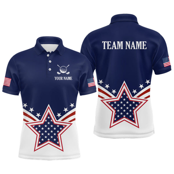 Maxcorners Custom Patriotic Golf Polo Shirt White and Blue Golf Shirts for Men Women TeamMT0306