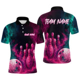 Maxcorners Green and Pink Smoke Bowling Shirts for Women Men Team Bowling Polo & Quarter Zip LM1708