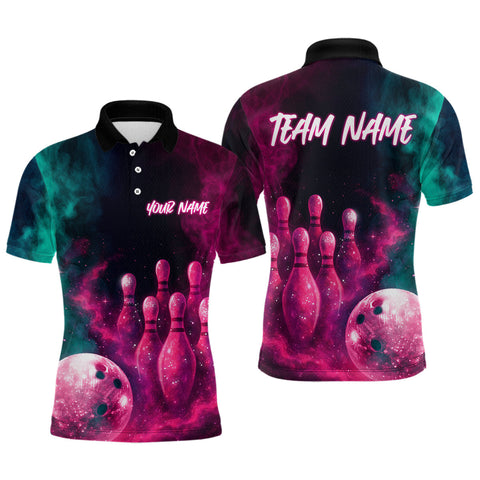 Maxcorners Green and Pink Smoke Bowling Shirts for Women Men Team Bowling Polo & Quarter Zip LM1708