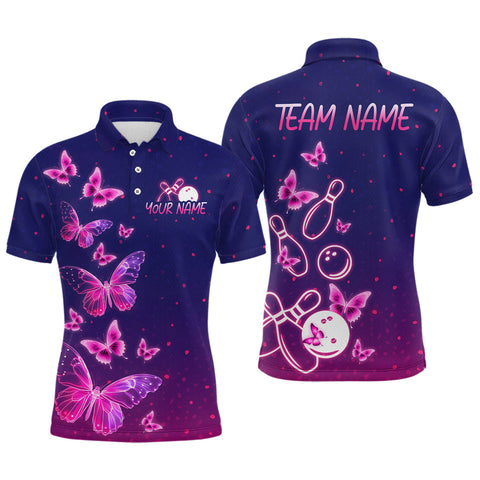 Maxcorners Purple Butterflies Bowling Shirts for Women Men Team Custom Bowling Jerseys MT3107