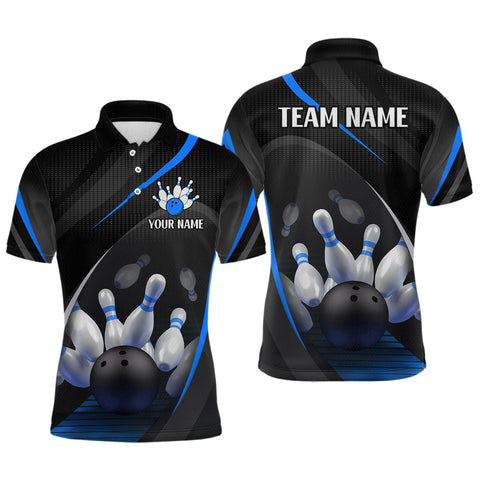 Maxcorners Blue Bowling Shirts for Men Women Team Custom Bowling Polo & Quarter Zip Shirt TU0506