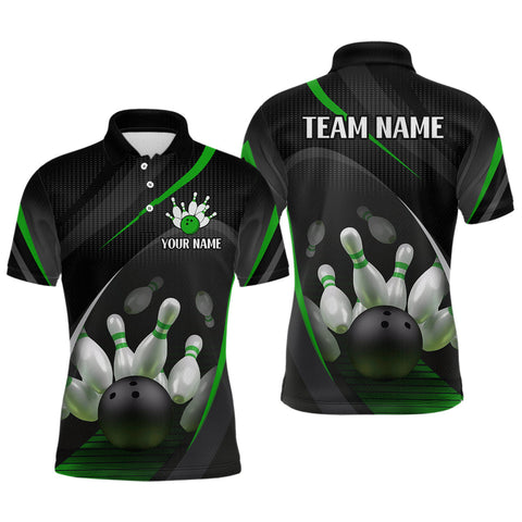 Maxcorners Green Bowling Shirts for Men Women Team Custom Bowling Polo & Quarter Zip Shirt TU0506
