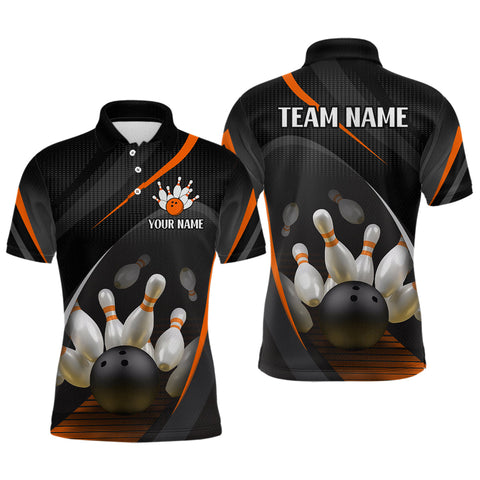 Maxcorners Orange Bowling Shirts for Men Women Team Custom Bowling Polo & Quarter Zip Shirt TU0506