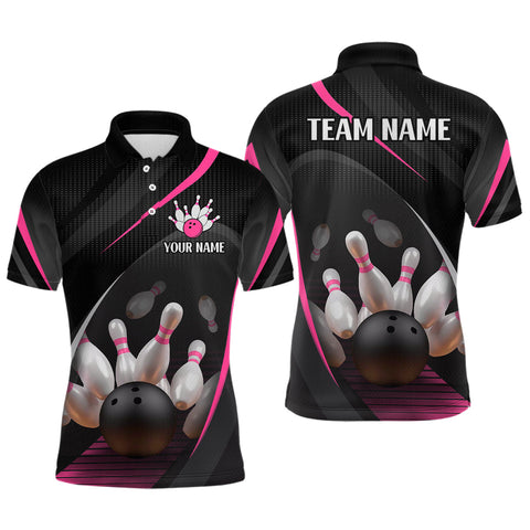 Maxcorners Pink Bowling Shirts for Men Women Team Custom Bowling Polo & Quarter Zip Shirt TU0506