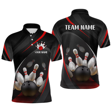 Maxcorners Red Bowling Shirts for Men Women Team Custom Bowling Polo & Quarter Zip Shirt