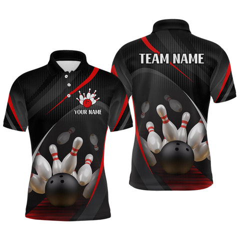 Maxcorners Red Bowling Shirts for Men Women Team Custom Bowling Polo & Quarter Zip Shirt TU0506