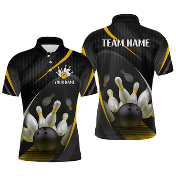 Maxcorners Yellow Bowling Shirts for Men Women Team Custom Bowling Polo & Quarter Zip Shirt