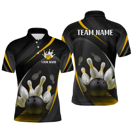 Maxcorners Yellow Bowling Shirts for Men Women Team Custom Bowling Polo & Quarter Zip Shirt TU0506