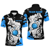 Maxcorners Custom Blue Butterflies Bowling Shirt for Men Women Team Bowling Polo&Quater Zip