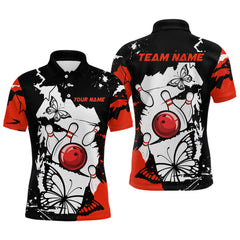 Maxcorners Custom Red Butterflies Bowling Shirt for Men Women Team Bowling Polo&Quater Zip LM184
