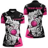 Maxcorners Custom Pink Butterflies Bowling Shirt for Men Women Team Bowling Polo&Quater Zip