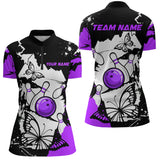 Maxcorners Custom Purple Butterflies Bowling Shirt for Men Women Team Bowling Polo&Quater Zip
