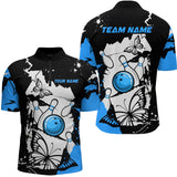 Maxcorners Custom Blue Butterflies Bowling Shirt for Men Women Team Bowling Polo&Quater Zip