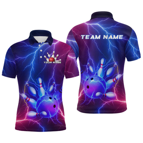 Maxcorners Purple Lightning Bowling Shirts for Men Women Custom Team Bowling Jerseys MT2108