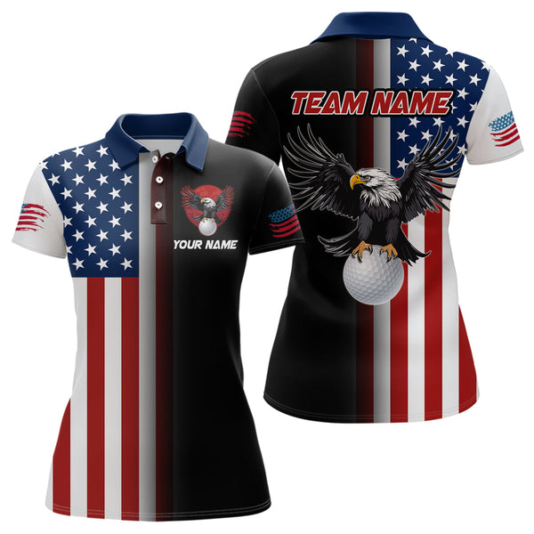Maxcorners Eagle Ball Golf Custom American Flag Golf Polo Shirt Patriotic Golf Shirts For Women