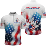 Maxcorners American Flag Bowling Shirts Custom Bowling Shirt For Women Men Patriotic Bowling Polo Shirt