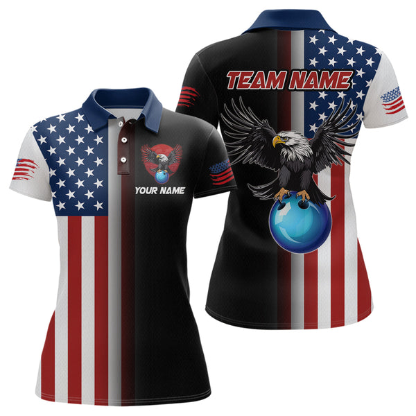 Maxcorners Eagle Bowling Shirt Custom American Bowling Shirts Women Men Patriotic Bowling Shirt