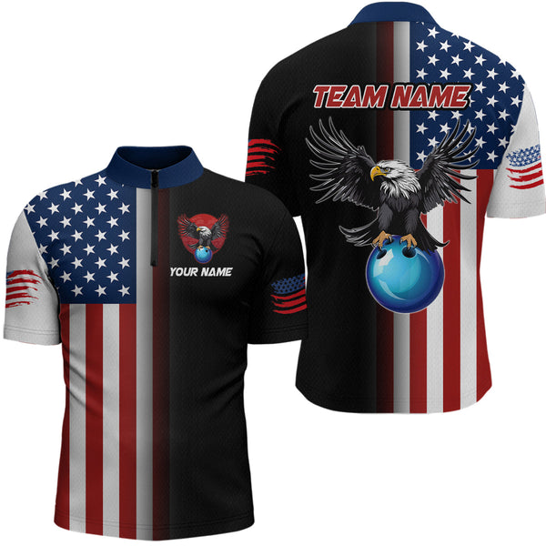 Maxcorners Eagle Bowling Shirt Custom American Bowling Shirts Women Men Patriotic Bowling Shirt