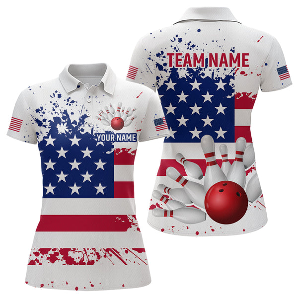 Maxcorners Patriotic Bowling Shirt Custom American Flag Bowling Shirts for Women Men Polo&1/4 Zip LM133