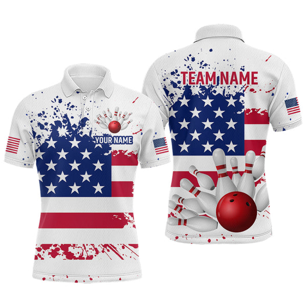 Maxcorners Patriotic Bowling Shirt Custom American Flag Bowling Shirts for Women Men Polo&1/4 Zip LM133