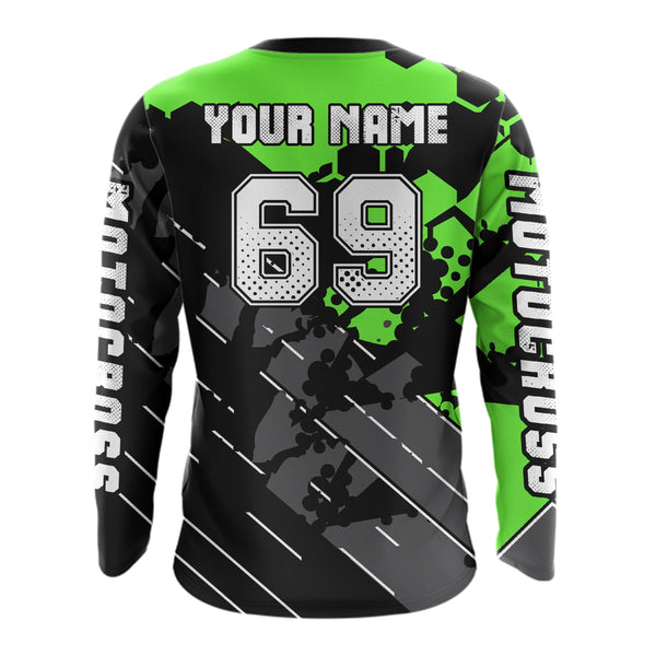 Maxcorners Motocross Racing Jersey Green Upf30+ Motorcycle Dirt Bike Jersey Off-Road Shirt Men Kid Women MT2709