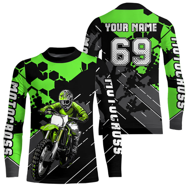 Maxcorners Motocross Racing Jersey Green Upf30+ Motorcycle Dirt Bike Jersey Off-Road Shirt Men Kid Women MT2709