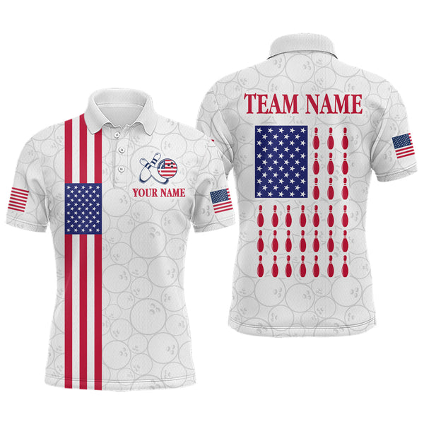 Maxcorners Patriotic Bowling Shirt for Men Women Team Custom White Bowling Polo & 1/4 Zip Shirt TU0506